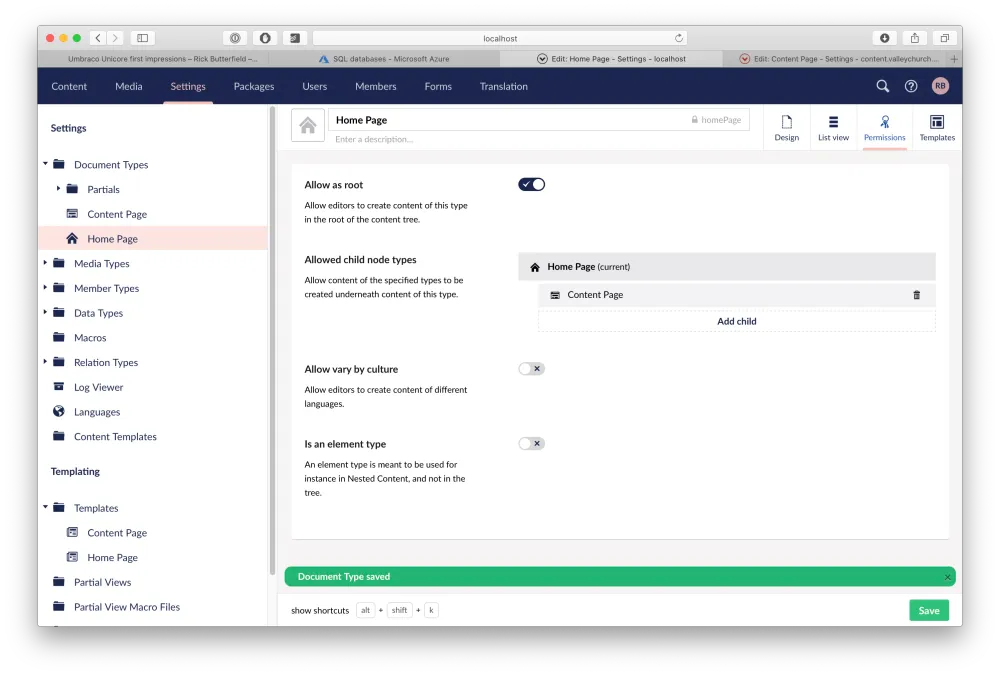 Saving a doctype in Umbraco vNext